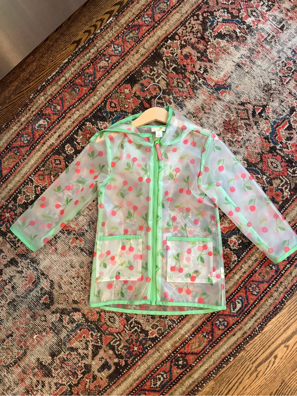 Target Cat & Jack Clear Cherry Raincoat with Green Trim - 3T